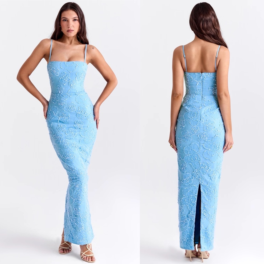 House Of Cb Eva Maxi Dress TUSCAN BLUE EMBROIDERED FLORAL MAXI DRESS NWT size S - Picture 12 of 12